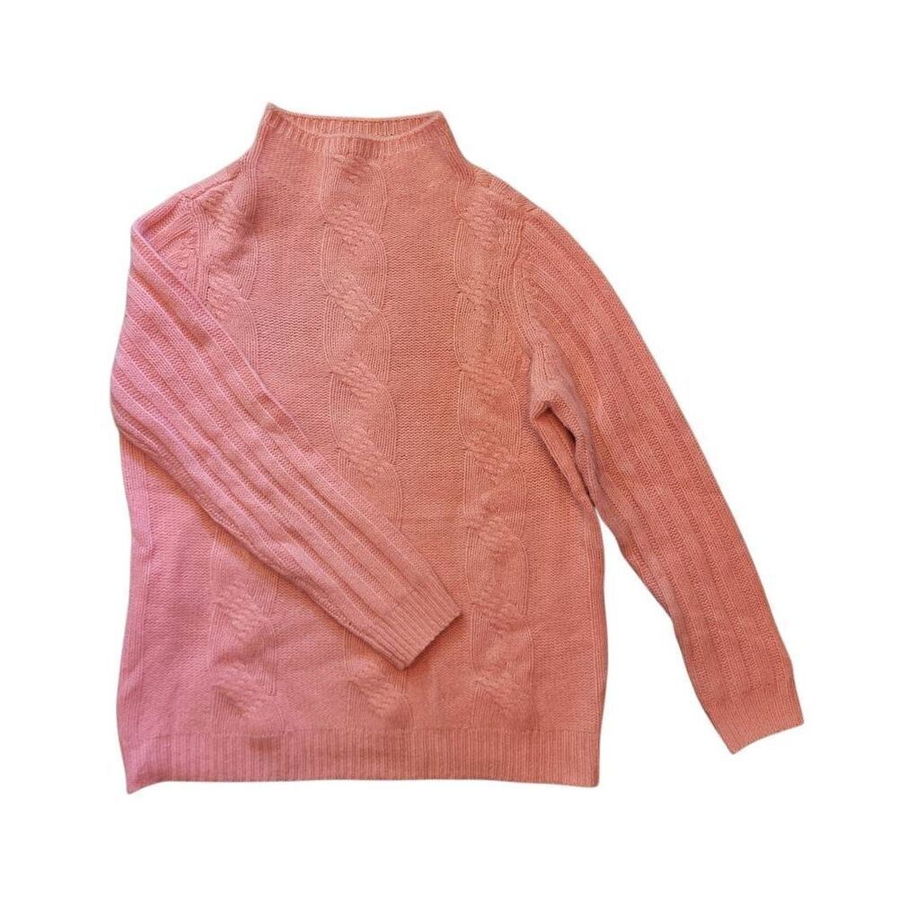 Chicos Sweater Women's Medium Salmon Pink Cashmere Cable Knit Mock Neck Jumper